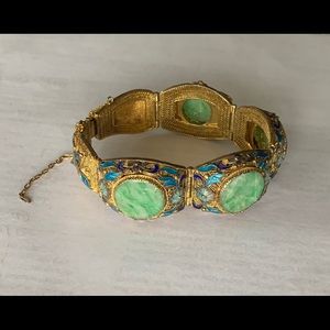 Chinese export silver jadeite & filigree bracelet